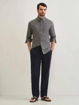 Drezola Best Oxford   Button-Down Casual Cotton Shirt – Solid Charcoal Grey