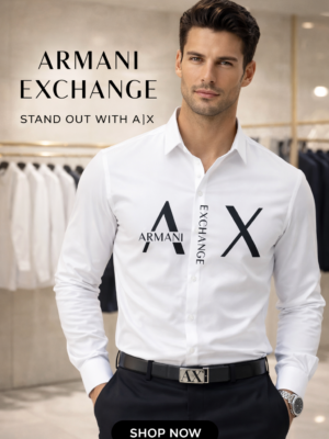 Original Armani Exchange White Logo Slim Fit White Shirt for Men