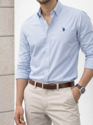 US Polo Men’s Light blue Striped Cotton Shirt