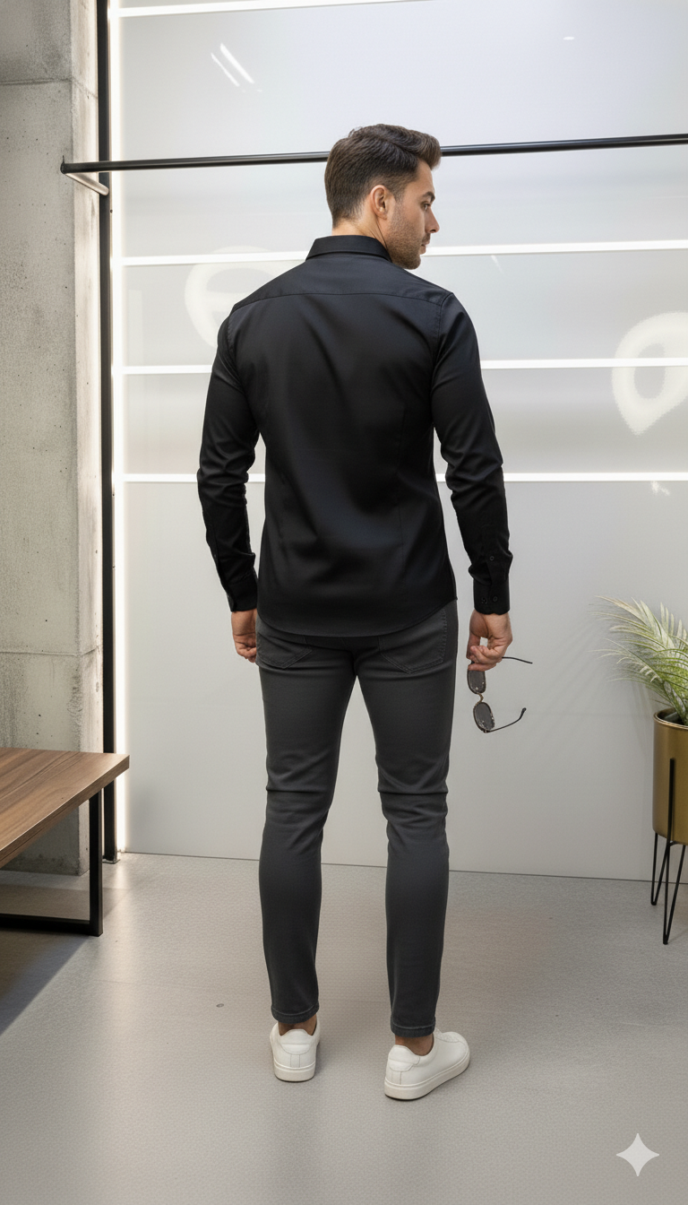 Drezola Original Armani Exchange Black Logo Shirt for Men – Premium Slim Fit Cotton Casual Shirt - Image 6