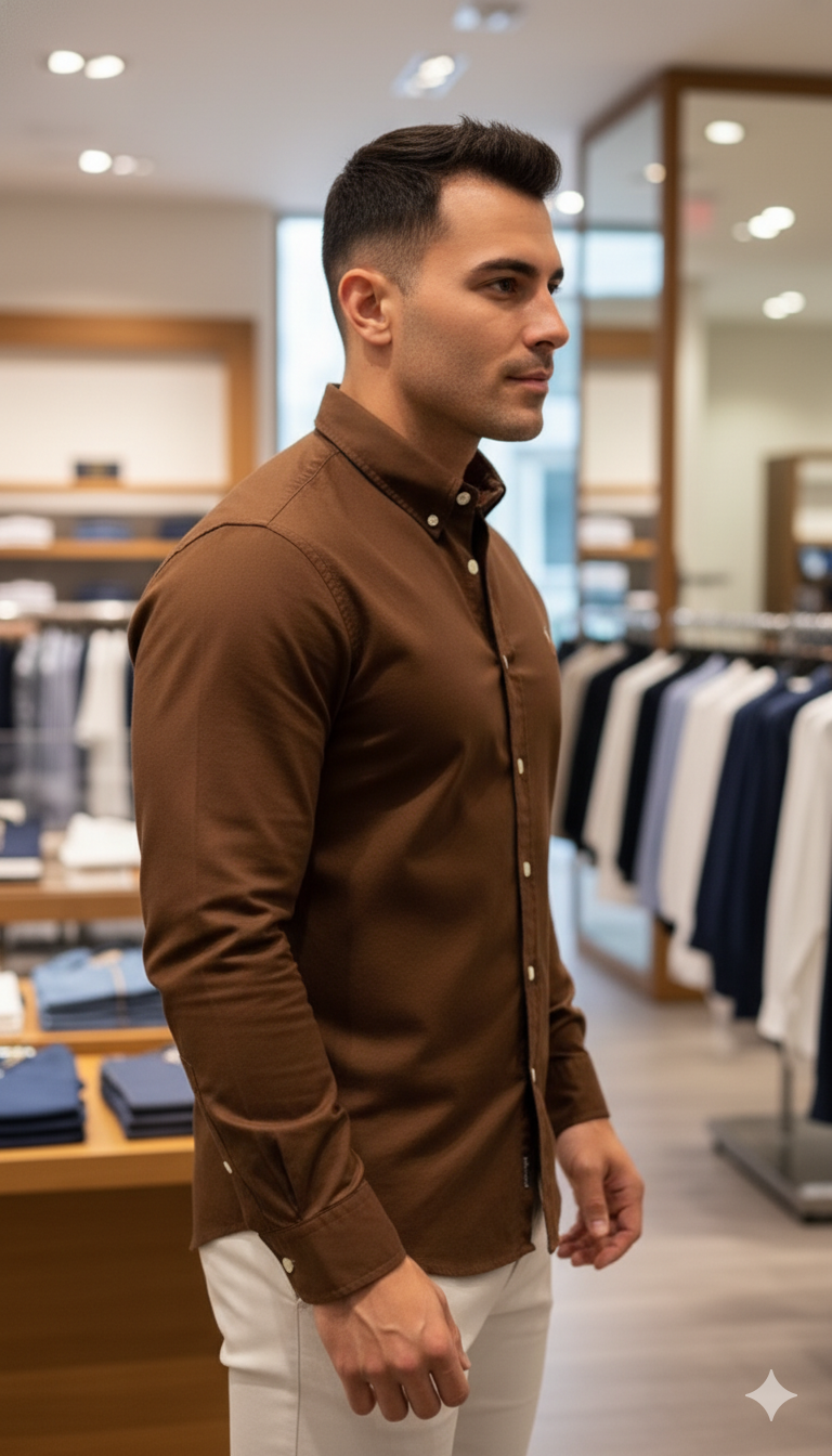 Drezola Premium Style Shirt Classic Brown Oxford Shirt - Image 2