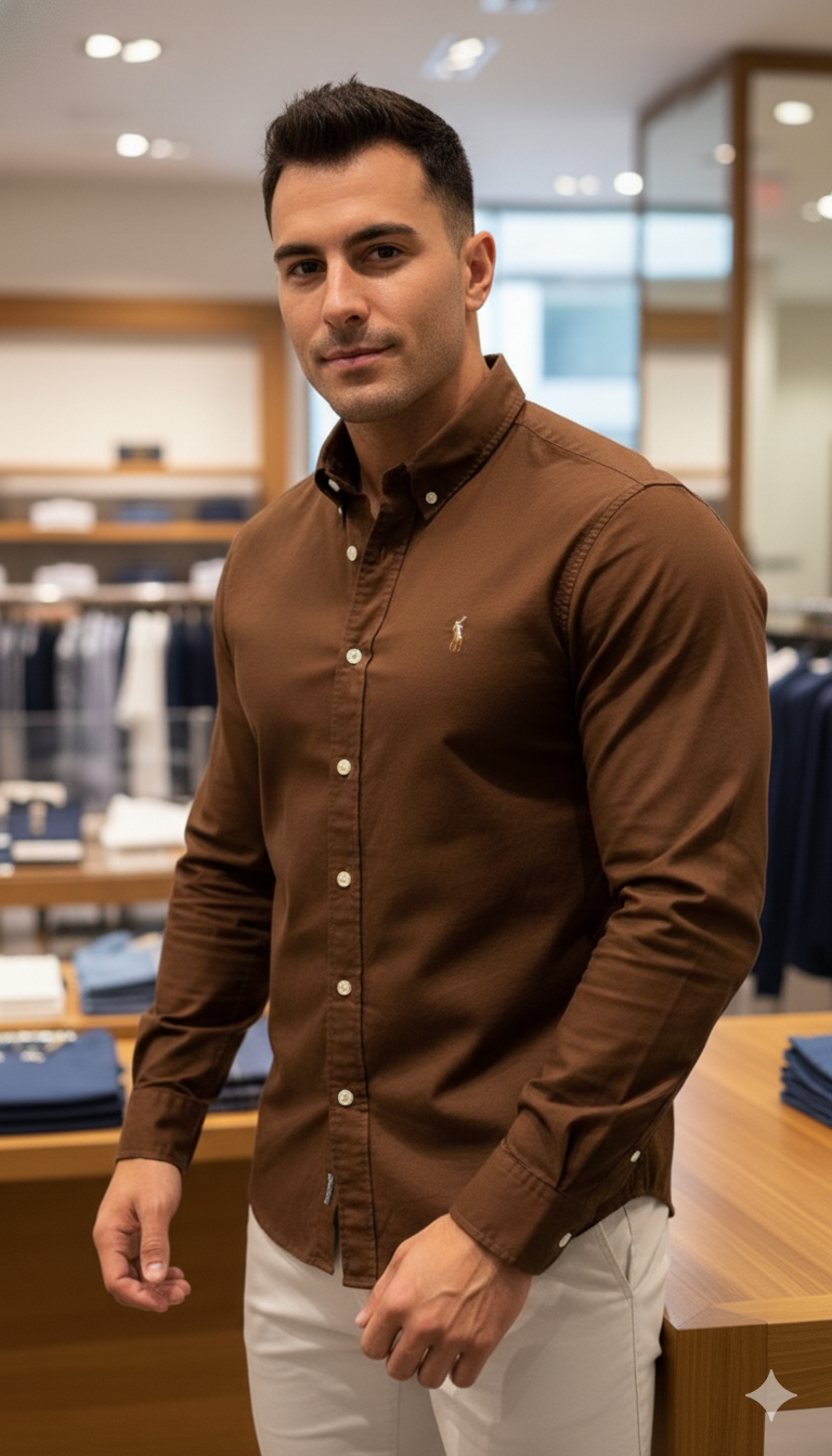 Drezola Premium Style Shirt Classic Brown Oxford Shirt - Image 4