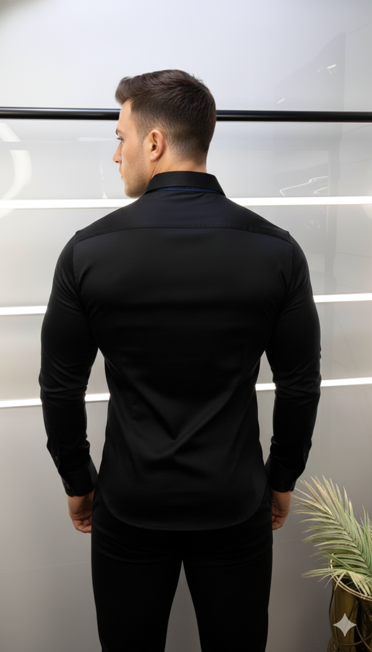 Premium Branded Shirt | Drezola | Black Slim-Fit Shirt - Image 3