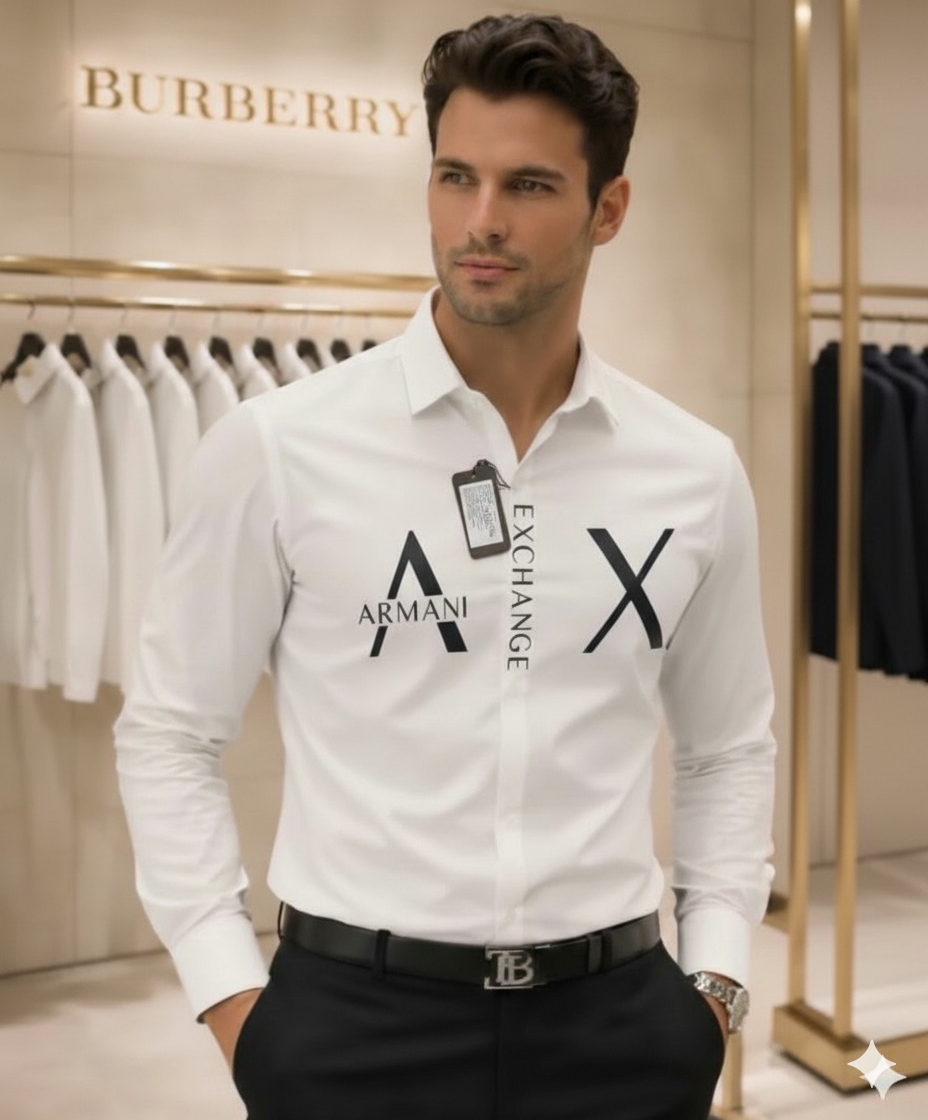 Original Armani Exchange White Logo Slim Fit White Shirt for Men - Image 2