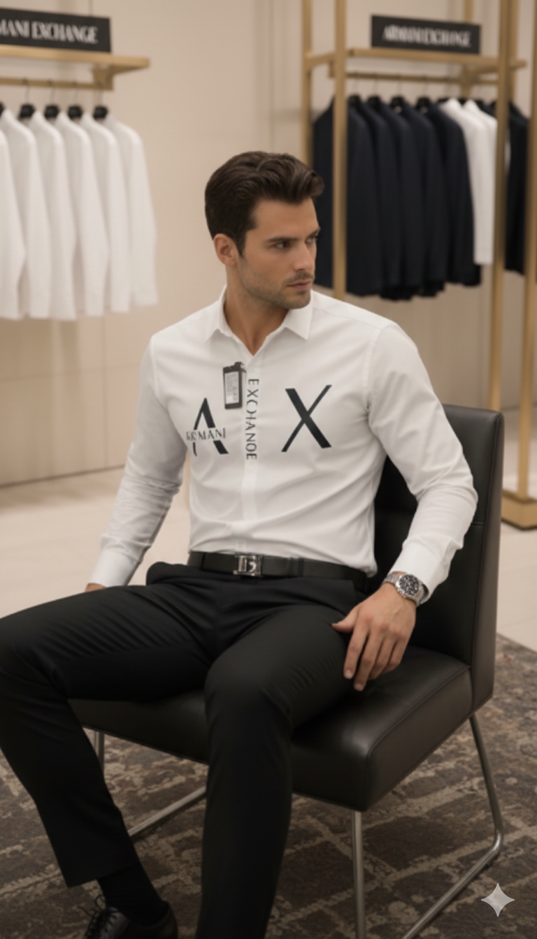 Original Armani Exchange White Logo Slim Fit White Shirt for Men - Image 4