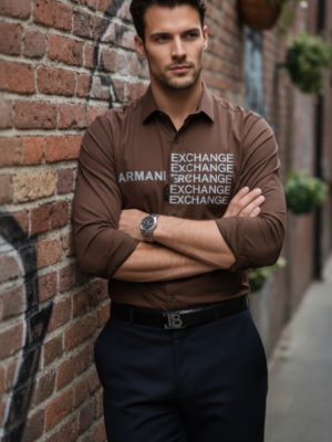 Originail Amrani Exchange Brown Elegant Men’s Shirt | Office Wear & Night Party