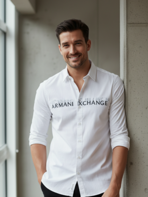 Branded Original Armani Exchange White Shirt for Men – Premium Slim Fit Cotton Casual Shirt