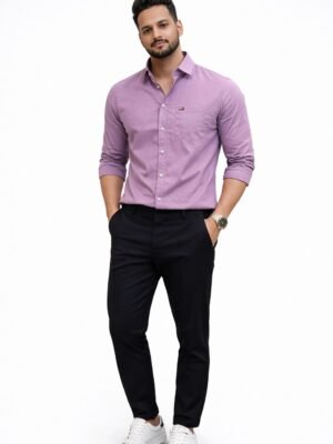 Tommy Hilfiger Men’s Light Lavender Solid Cotton Shirt | Slim Fit | Premium Shirt