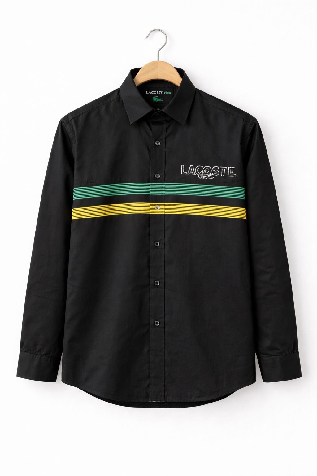 Lacoste Men’s Black Striped Cotton Shirt | Signature Logo | Slim Fit Premium Wear - Image 3