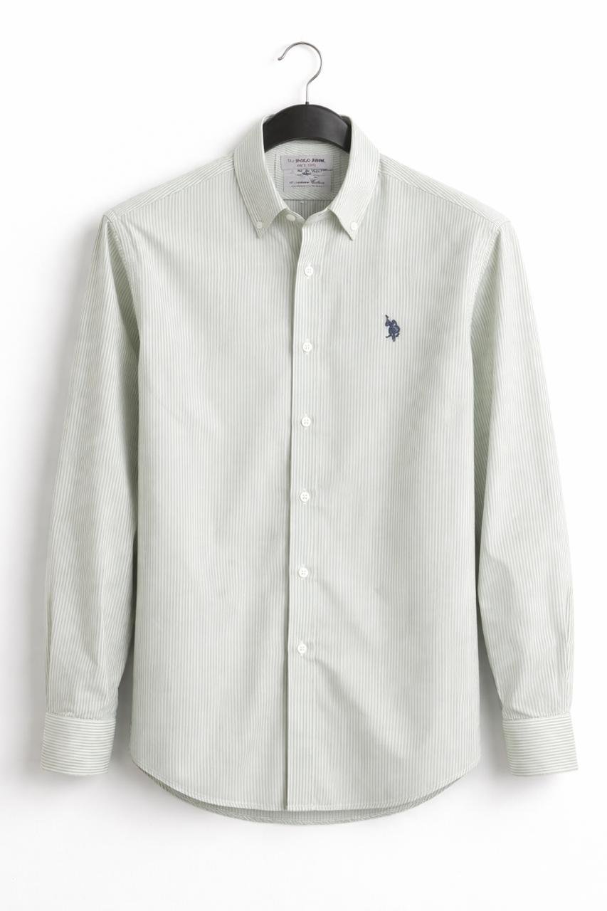 US Polo Men’s Mint Green Striped Cotton Shirt - Image 2