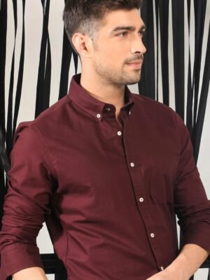 Drezola Best Oxford Premium  Wine MaroonMen’s Cotton Casual Shirt