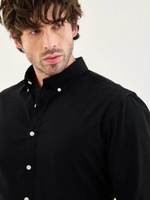 Drezola Best Oxford Men’s Solid Black Slim-Fit Button-Down Shirt