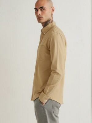 Drezola Best Oxford Men’s Premium Beige Cotton Shirt – Classic Solid Full Sleeve Casual Wear